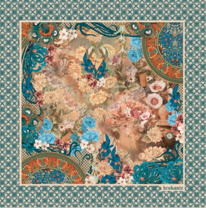 Carré 70 x 70 cm Brokante camélia sépia